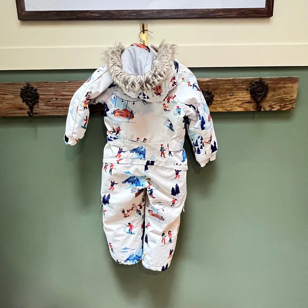 SNBOCON Kids White Ski Snowboard Print One Piece Insulated Snow Suit Size 110